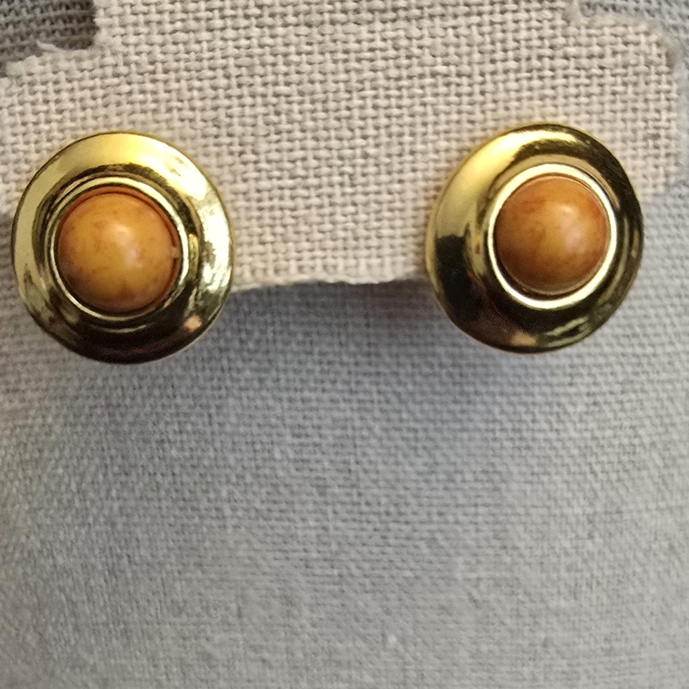 Gold and Coral Stud Earrings